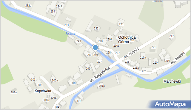 Ochotnica Górna, Osiedle Kopcówka, 296, mapa Ochotnica Górna