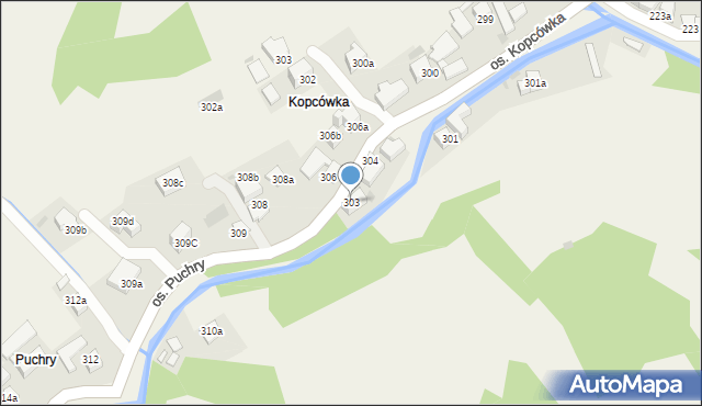 Ochotnica Górna, Osiedle Puchry, 303, mapa Ochotnica Górna