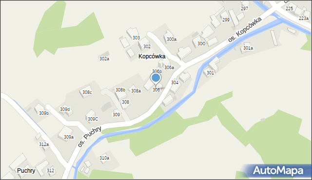 Ochotnica Górna, Osiedle Puchry, 306, mapa Ochotnica Górna