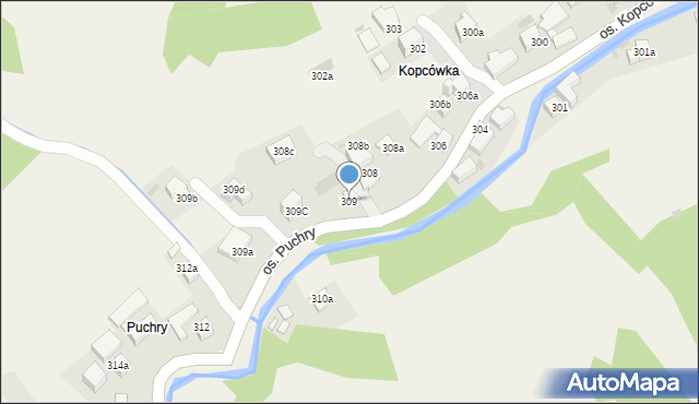 Ochotnica Górna, Osiedle Puchry, 309, mapa Ochotnica Górna