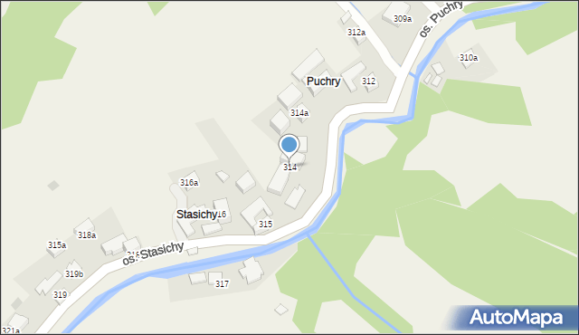 Ochotnica Górna, Osiedle Stasichy, 314, mapa Ochotnica Górna