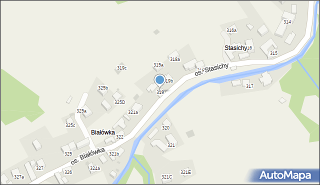 Ochotnica Górna, Osiedle Stasichy, 319, mapa Ochotnica Górna