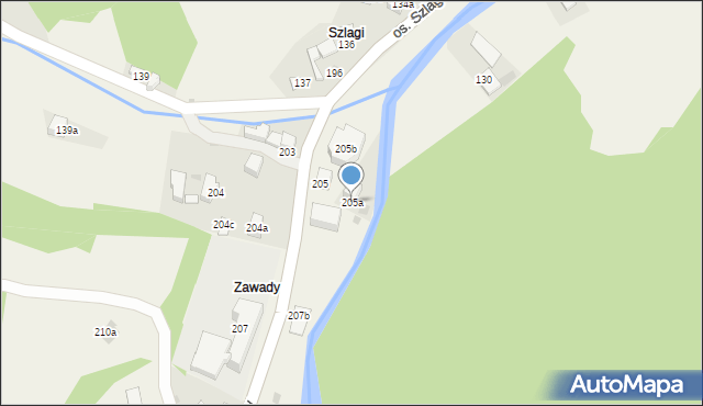 Ochotnica Górna, Osiedle Zawady, 205a, mapa Ochotnica Górna