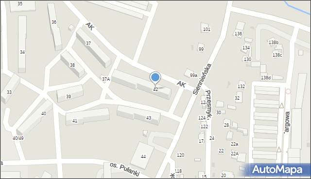 Ostrowiec Świętokrzyski, Osiedle Pułanki, 42, mapa Ostrowiec Świętokrzyski