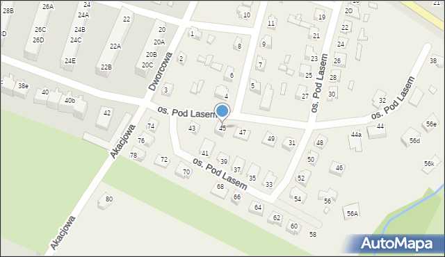 Podbrzezie Dolne, Osiedle Pod Lasem, 45, mapa Podbrzezie Dolne