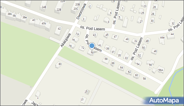 Podbrzezie Dolne, Osiedle Pod Lasem, 70, mapa Podbrzezie Dolne