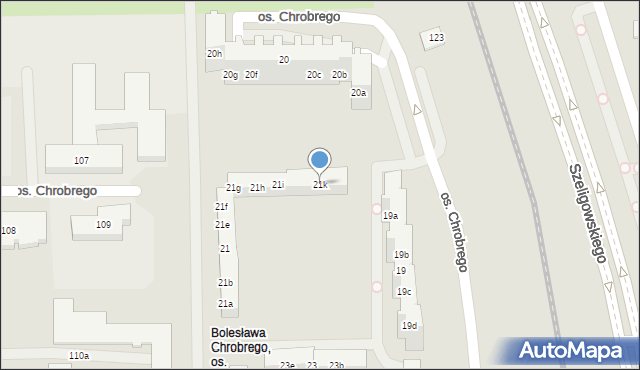 Poznań, Osiedle Króla Bolesława Chrobrego, 21k, mapa Poznania