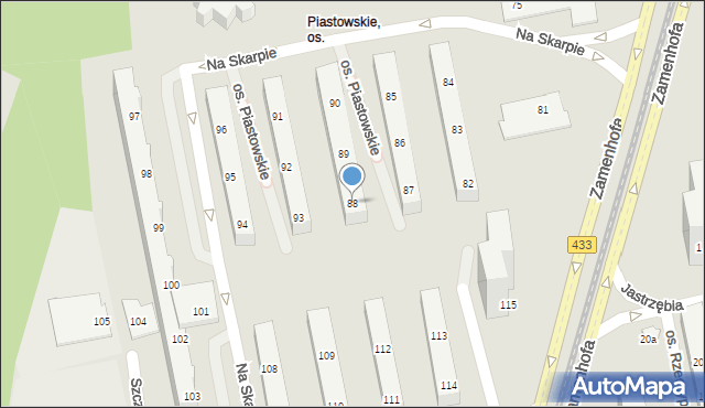 Poznań, Osiedle Piastowskie, 88, mapa Poznania