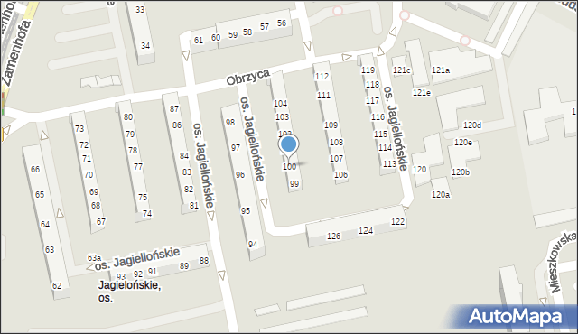 Poznań, Osiedle Jagiellońskie, 100, mapa Poznania