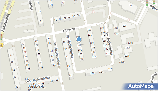 Poznań, Osiedle Jagiellońskie, 102, mapa Poznania