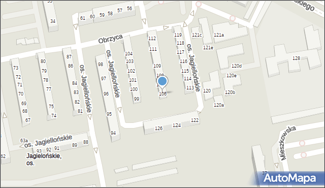 Poznań, Osiedle Jagiellońskie, 106, mapa Poznania