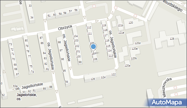 Poznań, Osiedle Jagiellońskie, 107, mapa Poznania