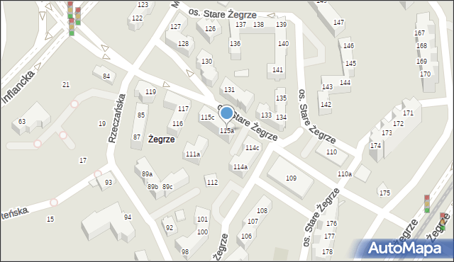 Poznań, Osiedle Stare Żegrze, 115a, mapa Poznania