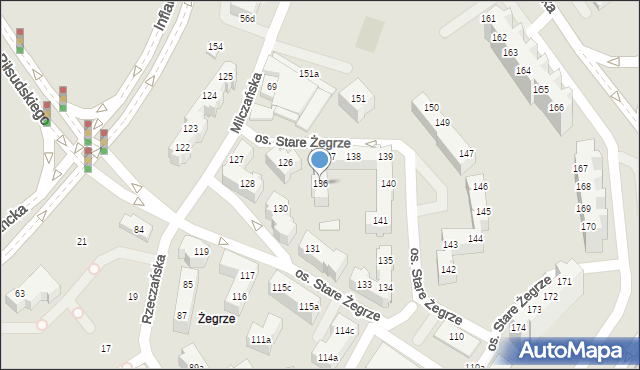 Poznań, Osiedle Stare Żegrze, 136, mapa Poznania