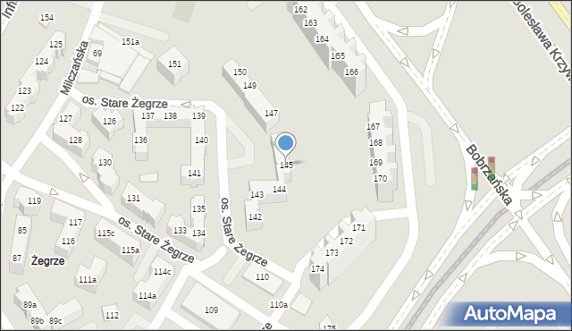 Poznań, Osiedle Stare Żegrze, 145, mapa Poznania