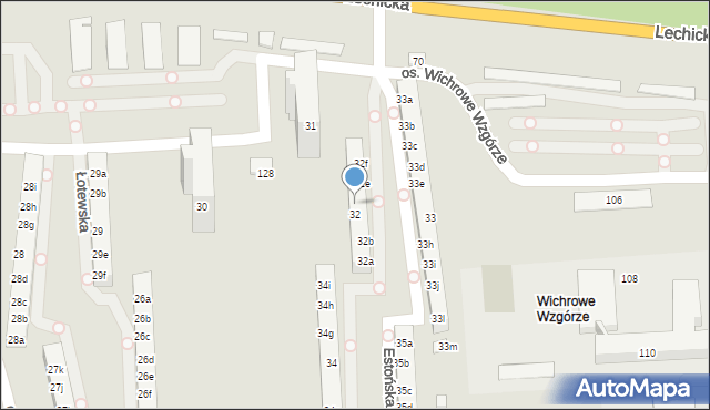 Poznań, Osiedle Wichrowe Wzgórze, 32d, mapa Poznania