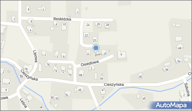 Puńców, Osiedlowa, 13, mapa Puńców