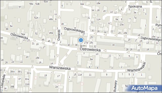 Radzyń Podlaski, Ostrowiecka, 36, mapa Radzyń Podlaski