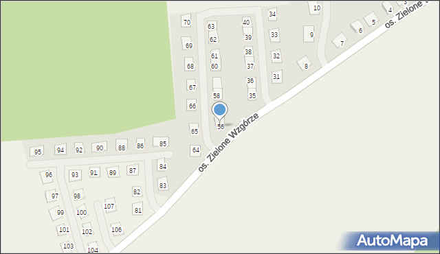 Rozłogi, Osiedle Zielone Wzgórze, 56, mapa Rozłogi