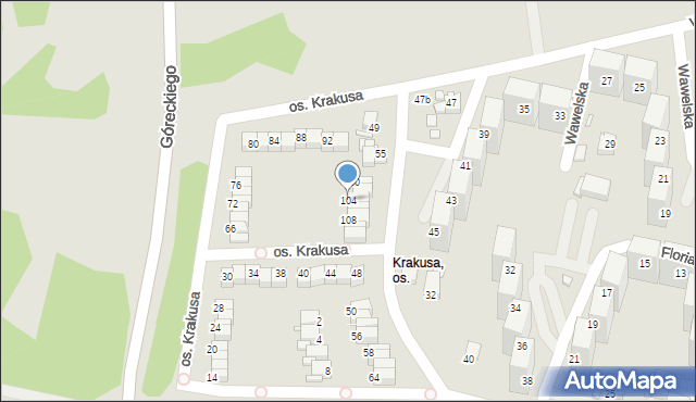 Rybnik, Osiedle Krakusa, 104, mapa Rybnika