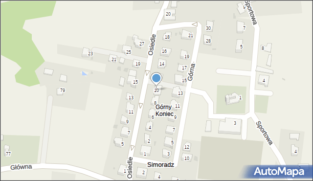 Simoradz, Osiedle, 10, mapa Simoradz