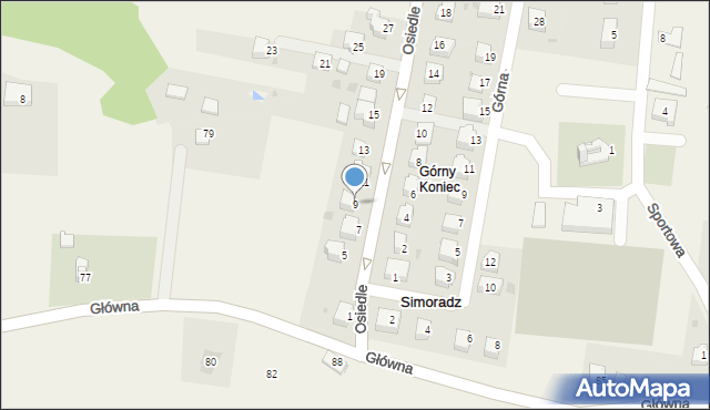 Simoradz, Osiedle, 9, mapa Simoradz