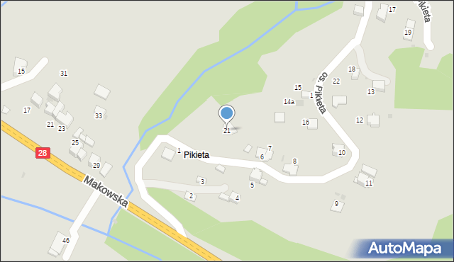 Sucha Beskidzka, Osiedle Pikieta, 21, mapa Sucha Beskidzka