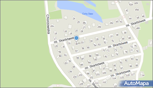 Szczecin, Osiedle Skarbówek, 32, mapa Szczecina