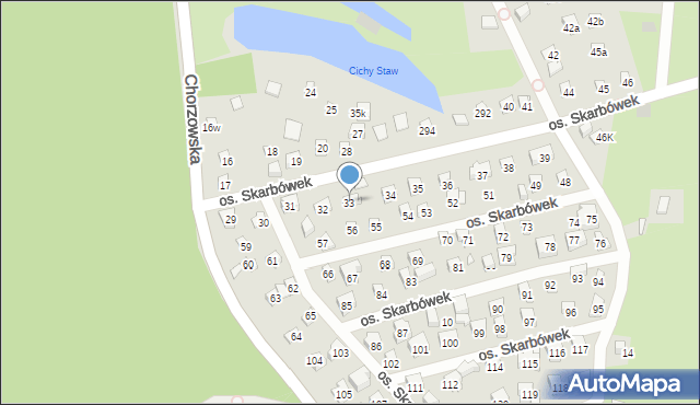 Szczecin, Osiedle Skarbówek, 33, mapa Szczecina