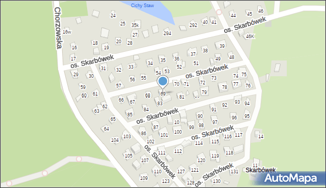 Szczecin, Osiedle Skarbówek, 69, mapa Szczecina