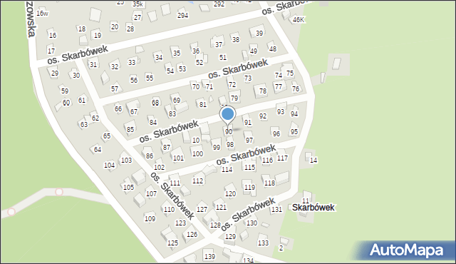 Szczecin, Osiedle Skarbówek, 90, mapa Szczecina