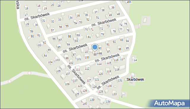 Szczecin, Osiedle Skarbówek, 99, mapa Szczecina