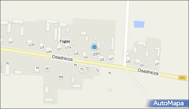 Trąbki, Osadnicza, 123, mapa Trąbki