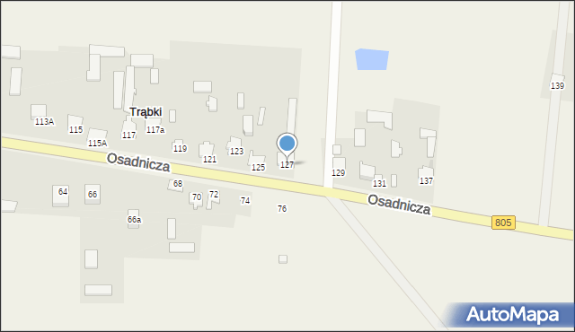 Trąbki, Osadnicza, 127, mapa Trąbki