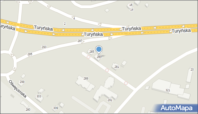 Tychy, Oświęcimska, 283, mapa Tychów