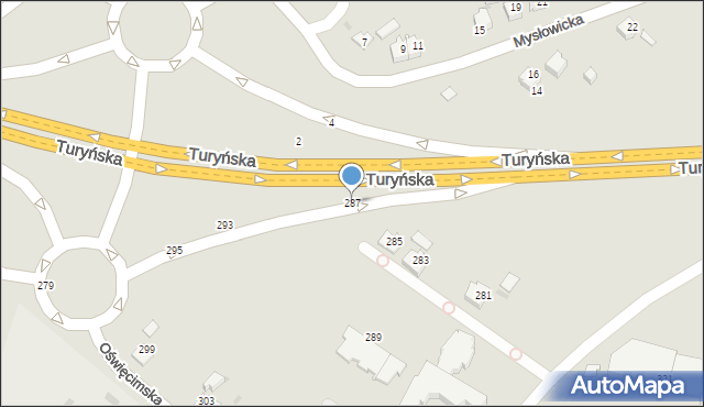 Tychy, Oświęcimska, 287, mapa Tychów