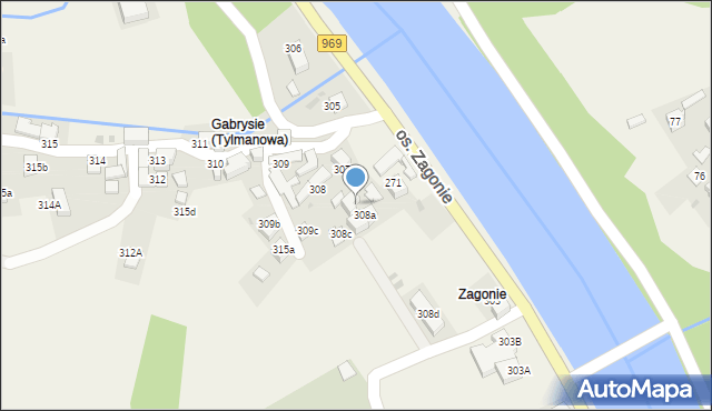 Tylmanowa, Osiedle Gabrysie, 308e, mapa Tylmanowa