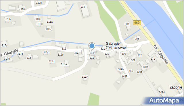 Tylmanowa, Osiedle Gabrysie, 313, mapa Tylmanowa