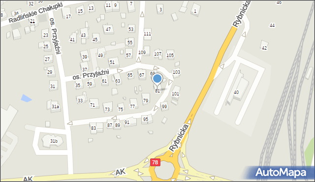 Wodzisław Śląski, Osiedle Przyjaźni, 81, mapa Wodzisławia Śląskiego