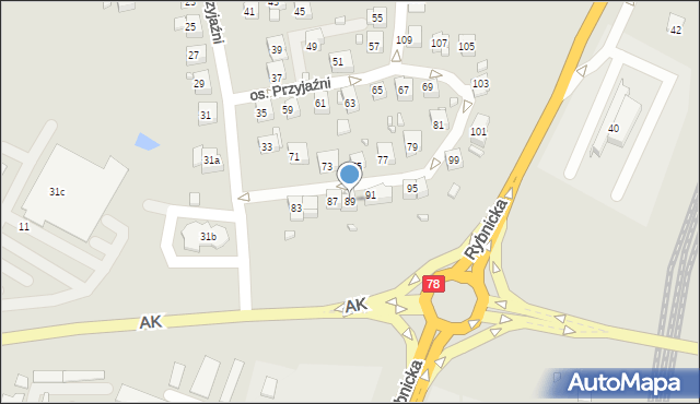 Wodzisław Śląski, Osiedle Przyjaźni, 89, mapa Wodzisławia Śląskiego