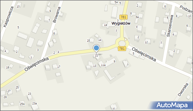 Wygiełzów, Oświęcimska, 11, mapa Wygiełzów