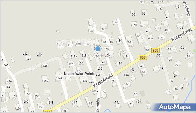 Zakopane, Osiedle Krzeptówki, 104, mapa Zakopanego