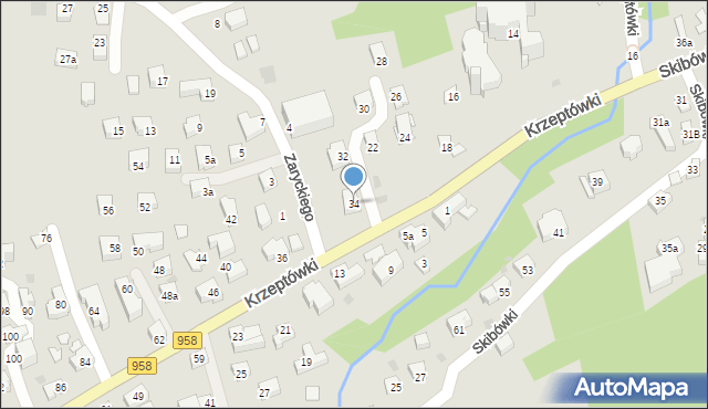 Zakopane, Osiedle Krzeptówki, 34, mapa Zakopanego