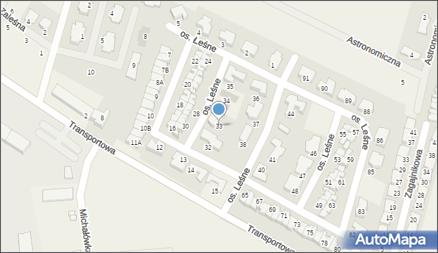 Zalasewo, Osiedle Leśne, 33, mapa Zalasewo