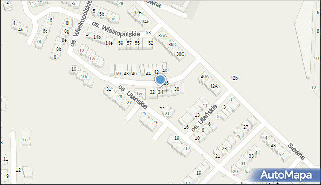 Zalasewo, Osiedle Ułańskie, 34, mapa Zalasewo