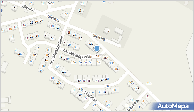 Zalasewo, Osiedle Ułańskie, 53, mapa Zalasewo