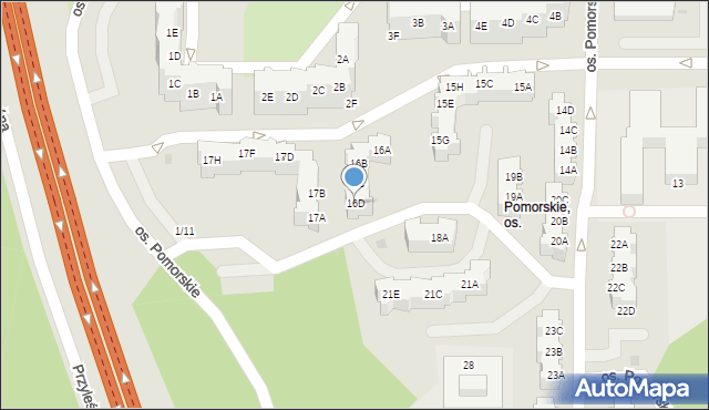 Zielona Góra, Osiedle Pomorskie, 16D, mapa Zielona Góra