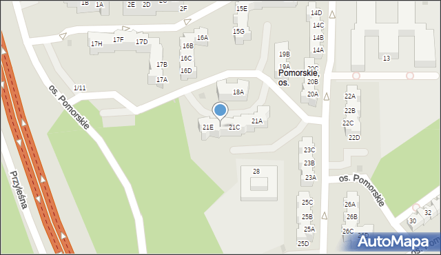 Zielona Góra, Osiedle Pomorskie, 21D, mapa Zielona Góra