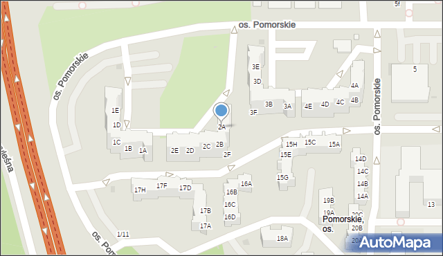 Zielona Góra, Osiedle Pomorskie, 2A, mapa Zielona Góra