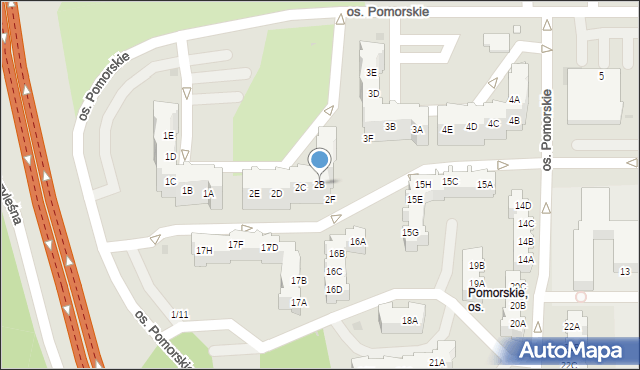 Zielona Góra, Osiedle Pomorskie, 2B, mapa Zielona Góra